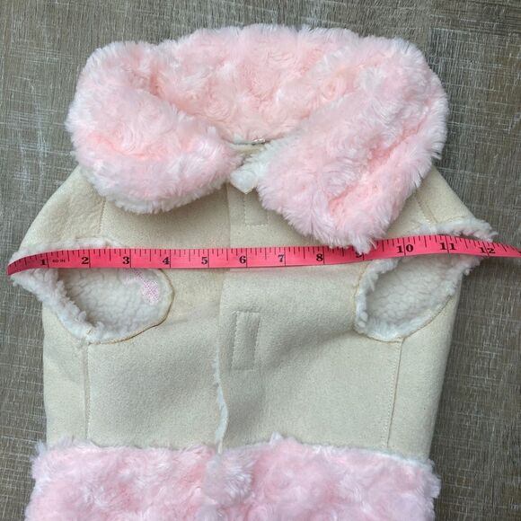 Dog Pet Coat Embroidered Jacket Medium Beige Suede Jacket Pink Fur Collar Fleece - Picture 9 of 11